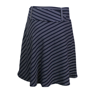 Navy Belted Striped Flare Mini Skirt