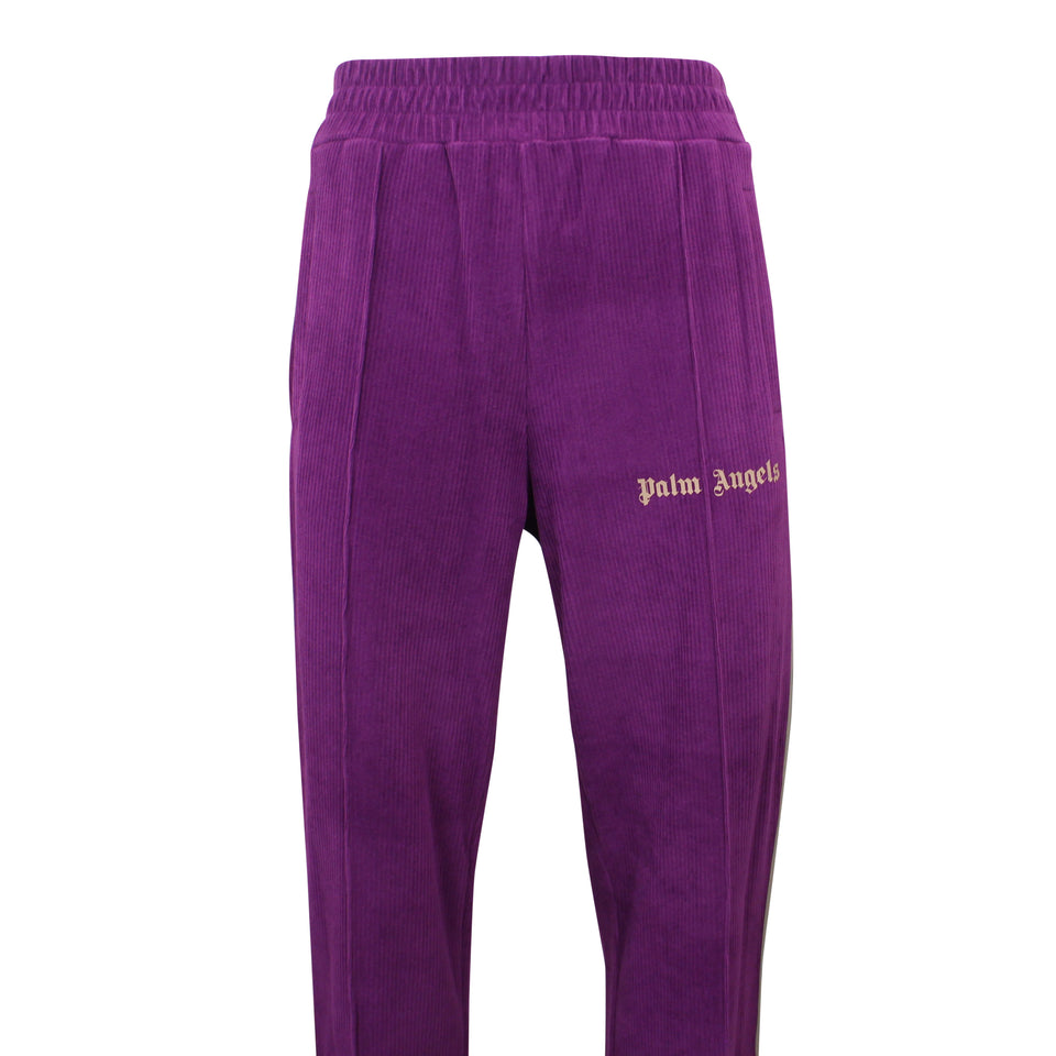Purple Cotton Cord Fleece Track Pants