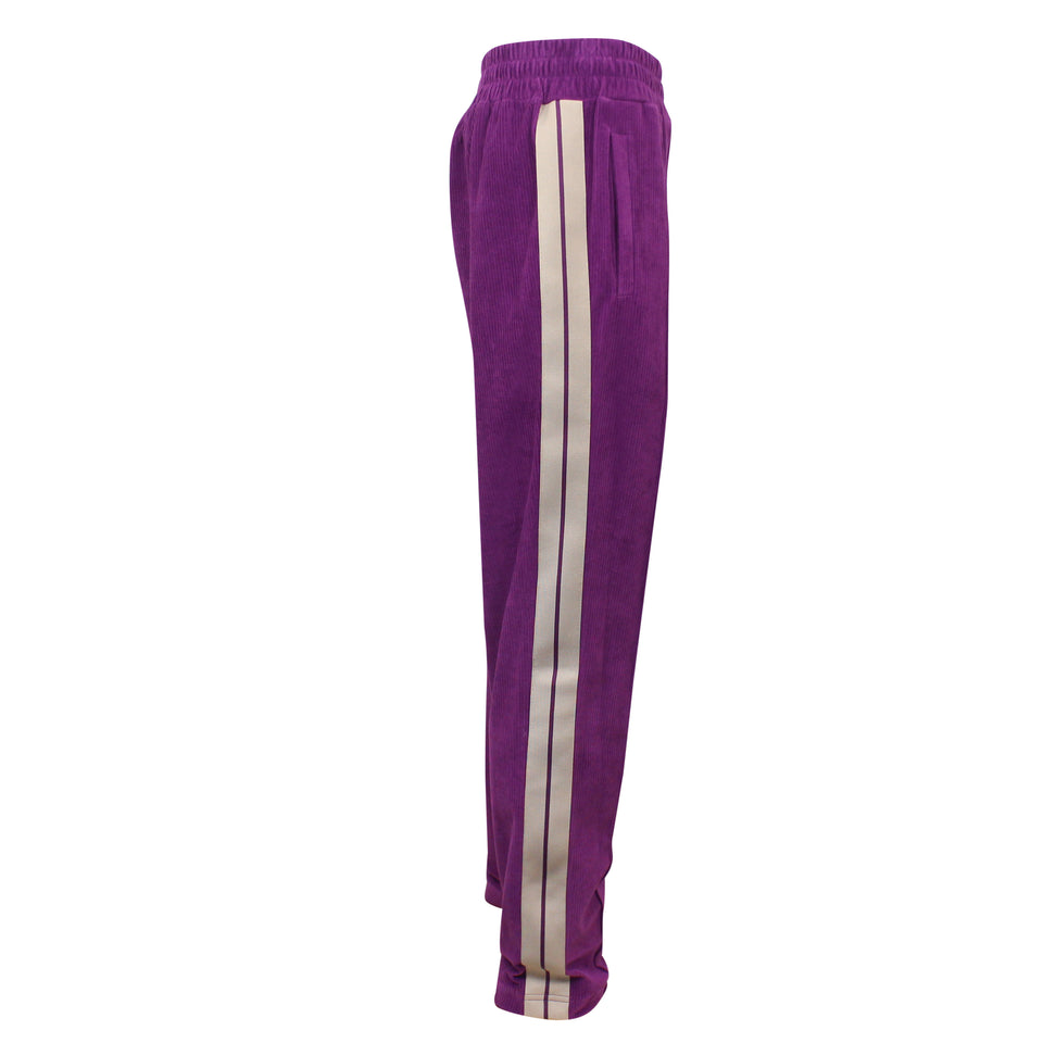 Purple Cotton Cord Fleece Track Pants
