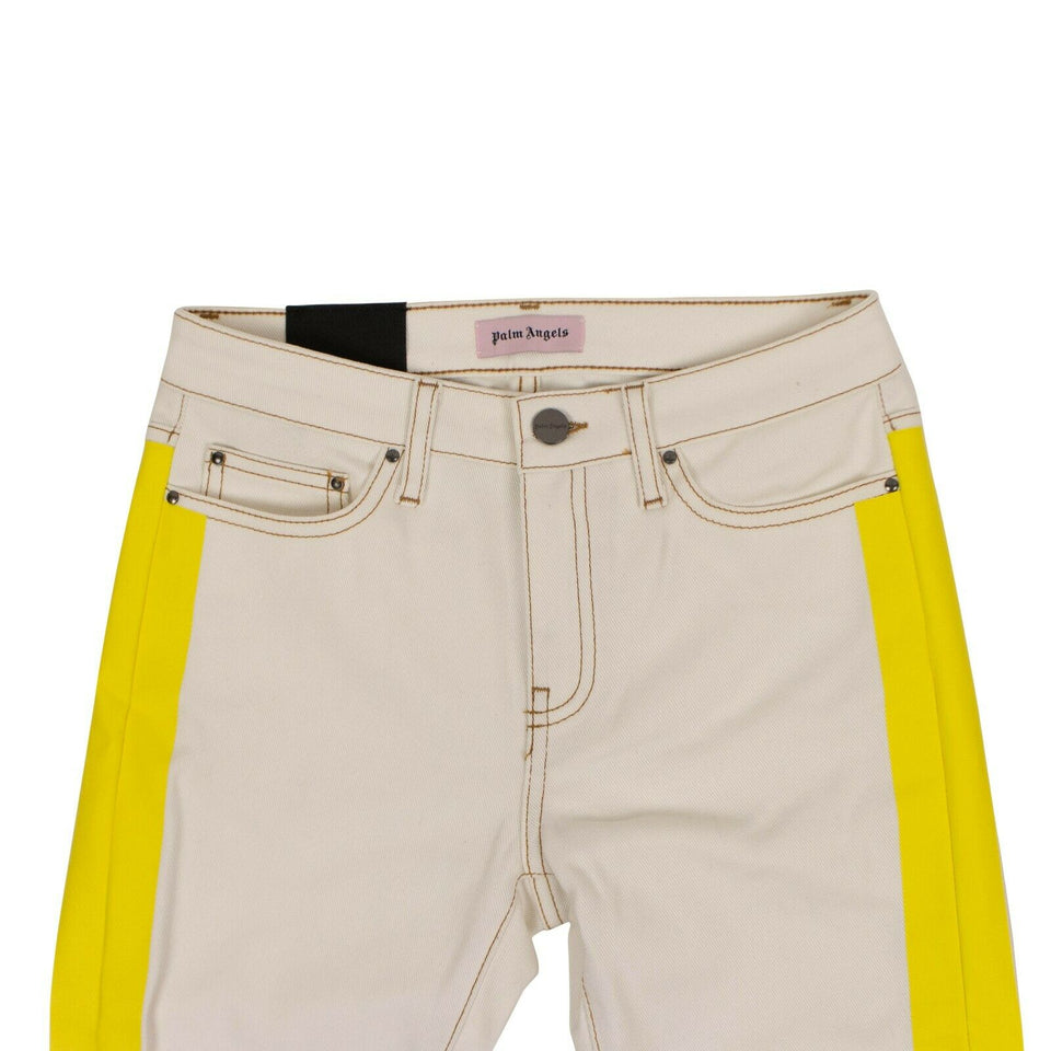 Denim Yellow Stripped Stretch Jeans - White