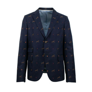 Men's Cambridge Horse Pattern Gabardine Blazer Jacket - Blue