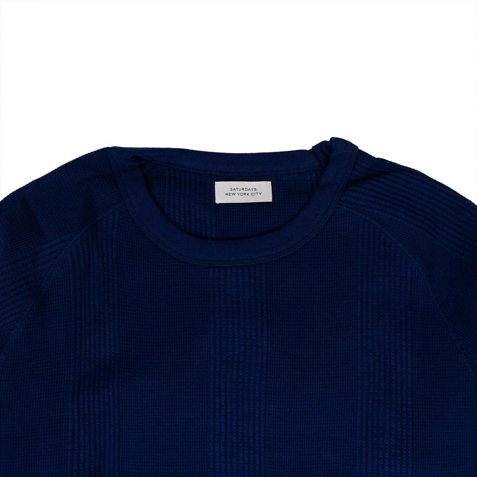 Kasu Waffle Stripe Long Sleeve T-Shirt - Blue