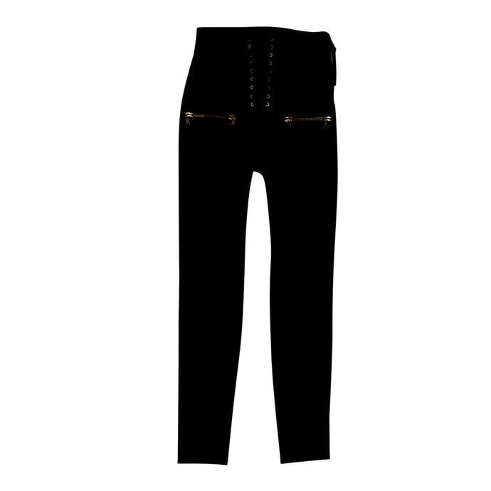 Women's Black Leather Skinny Lace Up Pants
