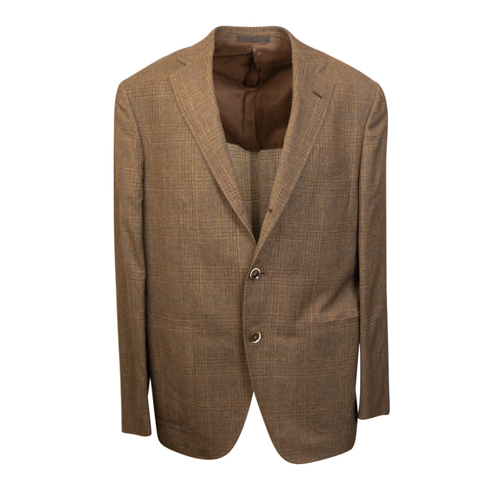 Brown Plaid Wool Blend Single Blazer