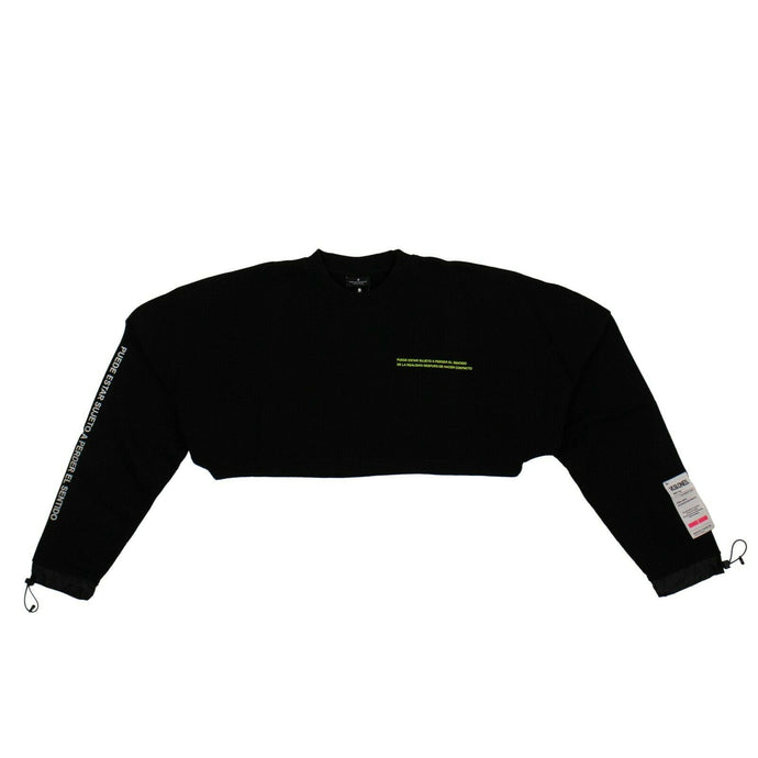 Label Cropped Crewneck Sweatshirt - Black