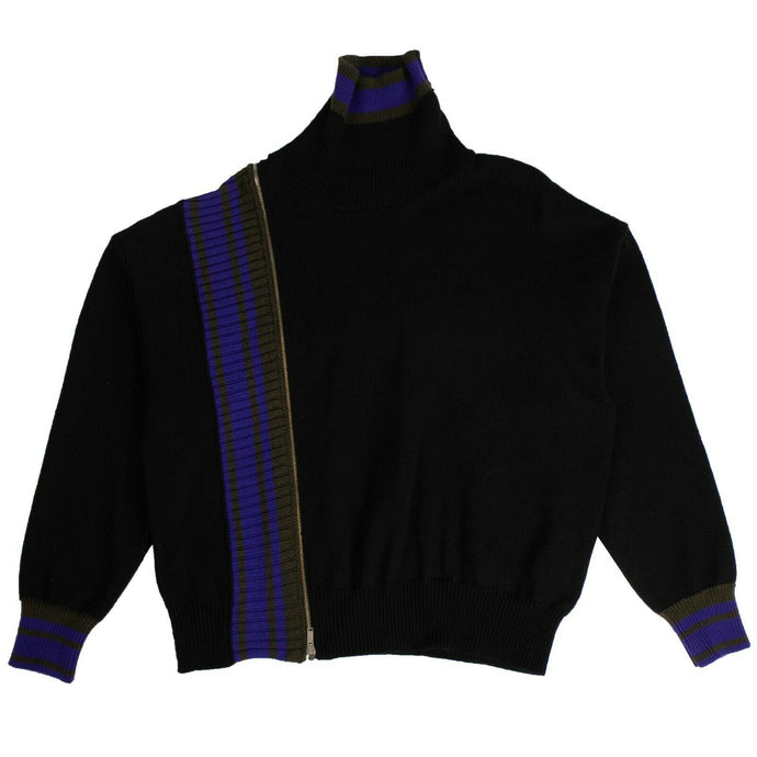 Men's Black Wool Zip Detail Sweater