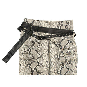Gray Leather Snakeskin Print Mini Skirt