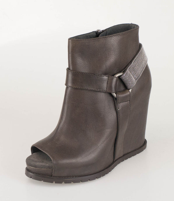 Brown Leather Wedge Booties