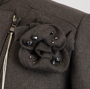 Brown Wool Blend Bomber Jacket With Brooch