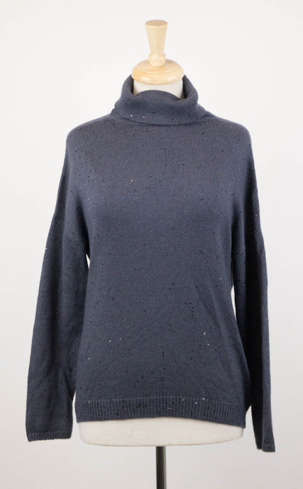 Blue Cashmere Blend W/ Sequins Turtleneck Sweater