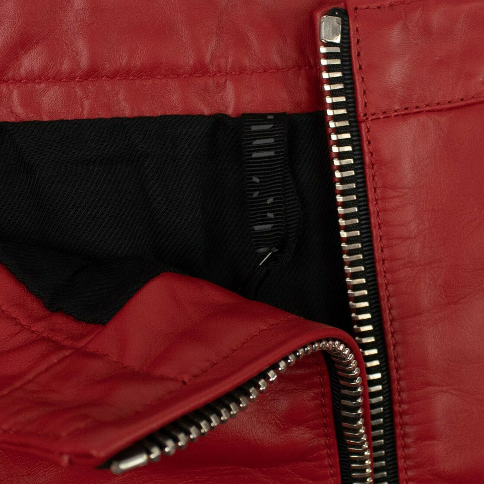 Red Leather Triple Zip Mini Skirt