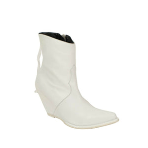 White Leather Western Low Boots