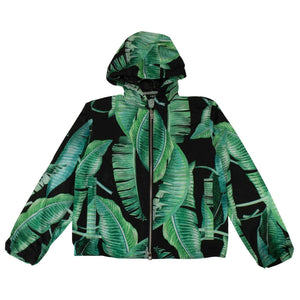 Green And Black Nylon 'Banana Leaves' Hooded Jacket
