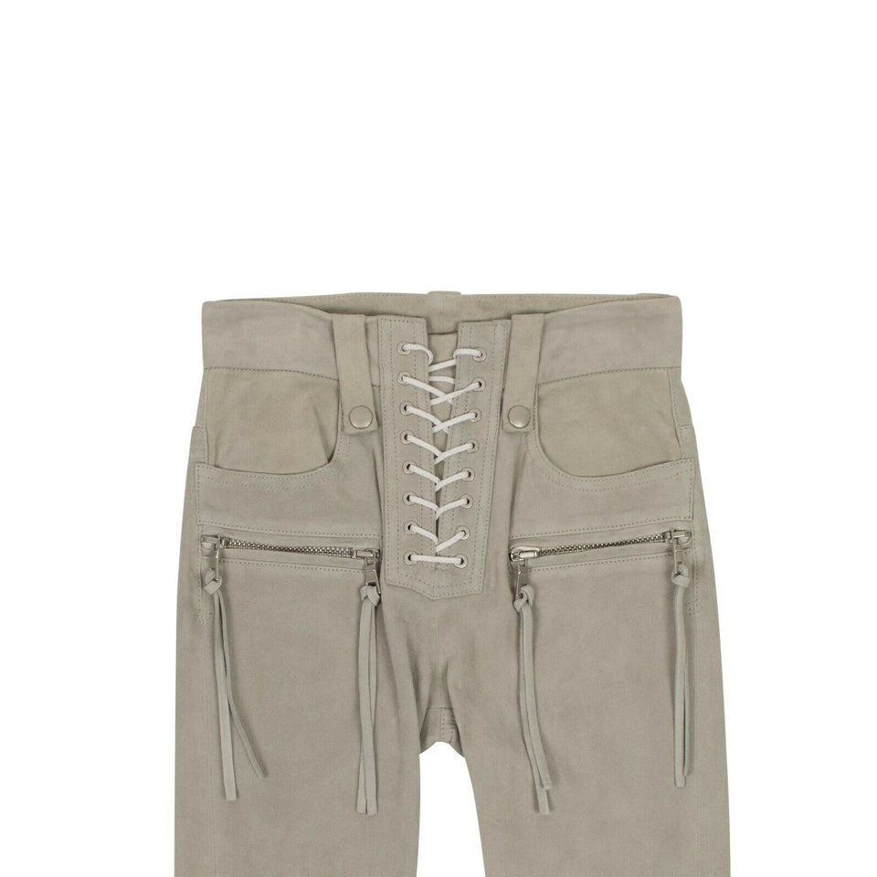 Suede Lace Up Skinny Pants - Gray