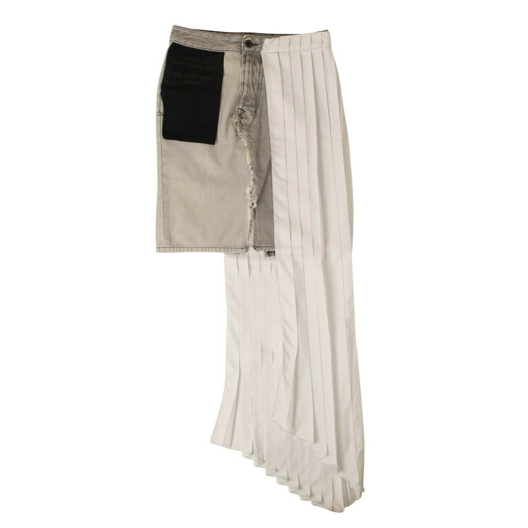 Denim And White Asymmetric Panel Jean Skirt