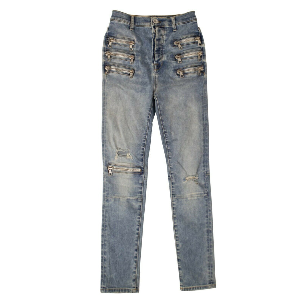 Denim Zip-Embellished Skinny Jeans