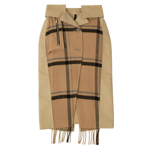 Tan Check Scarf Buttoned Skirt