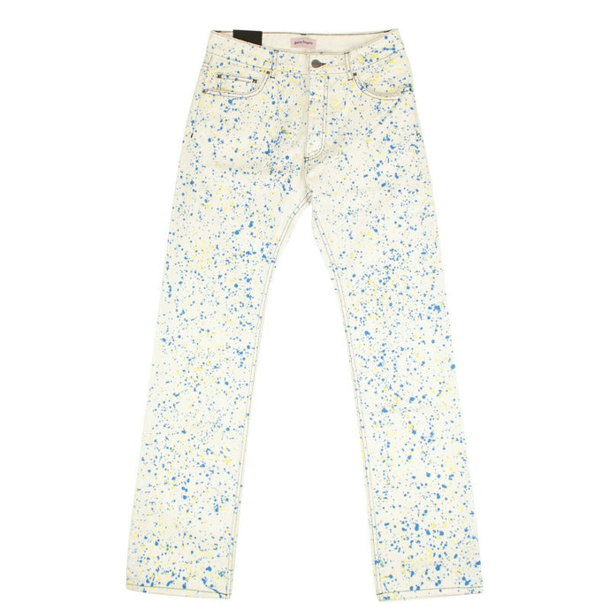 White Blue And Yellow Splatter Jeans