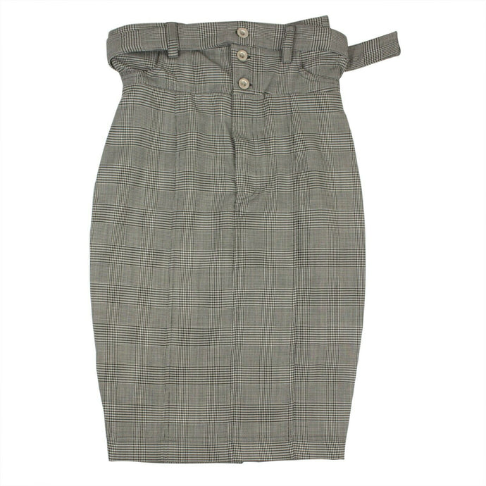 Gray Check Buttoned Skirt
