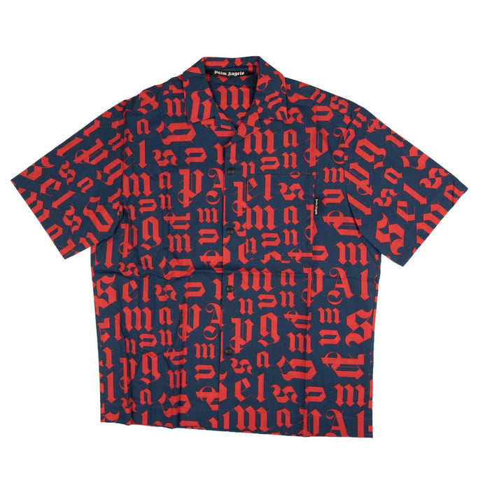 Navy Red Logo Short Sleeve Button Down