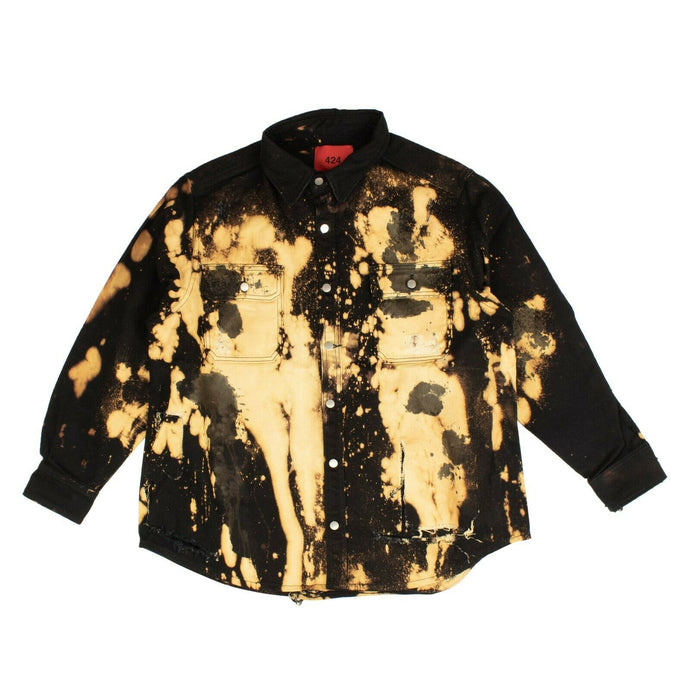 Black And Yellow Tie Dye Ripped Button Down Shirt