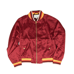 Red Bordeaux Embroidered Souvenir Bomber Jacket
