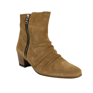 Women's Tan Suede Stack Ankle Boots