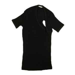Black Cotton Asymmetrical Short Sleeve T-Shirt