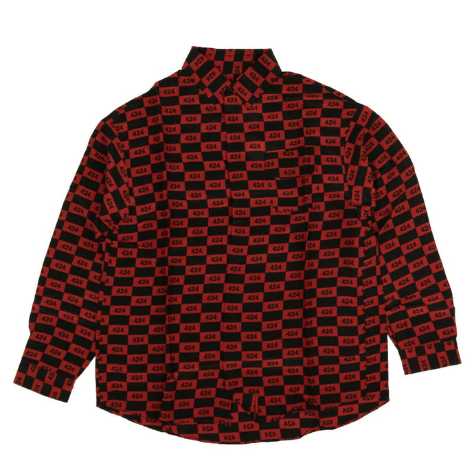 Red And Black Logo Button Down Shirt