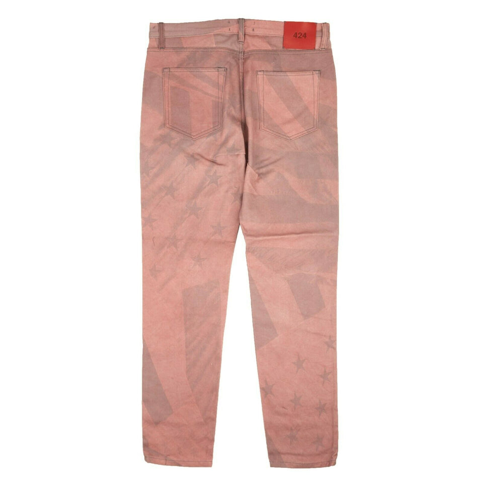 Red And Gray All Over Flag Print Denim Jeans