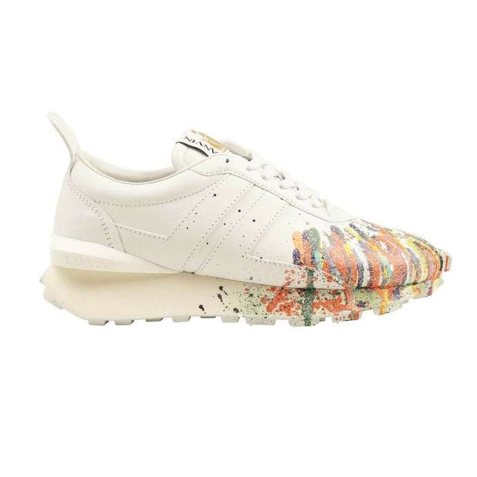 White Leather Multicolor Paint High Top Sneakers
