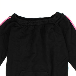 Black And Pink Boat Collar Sweatshirt