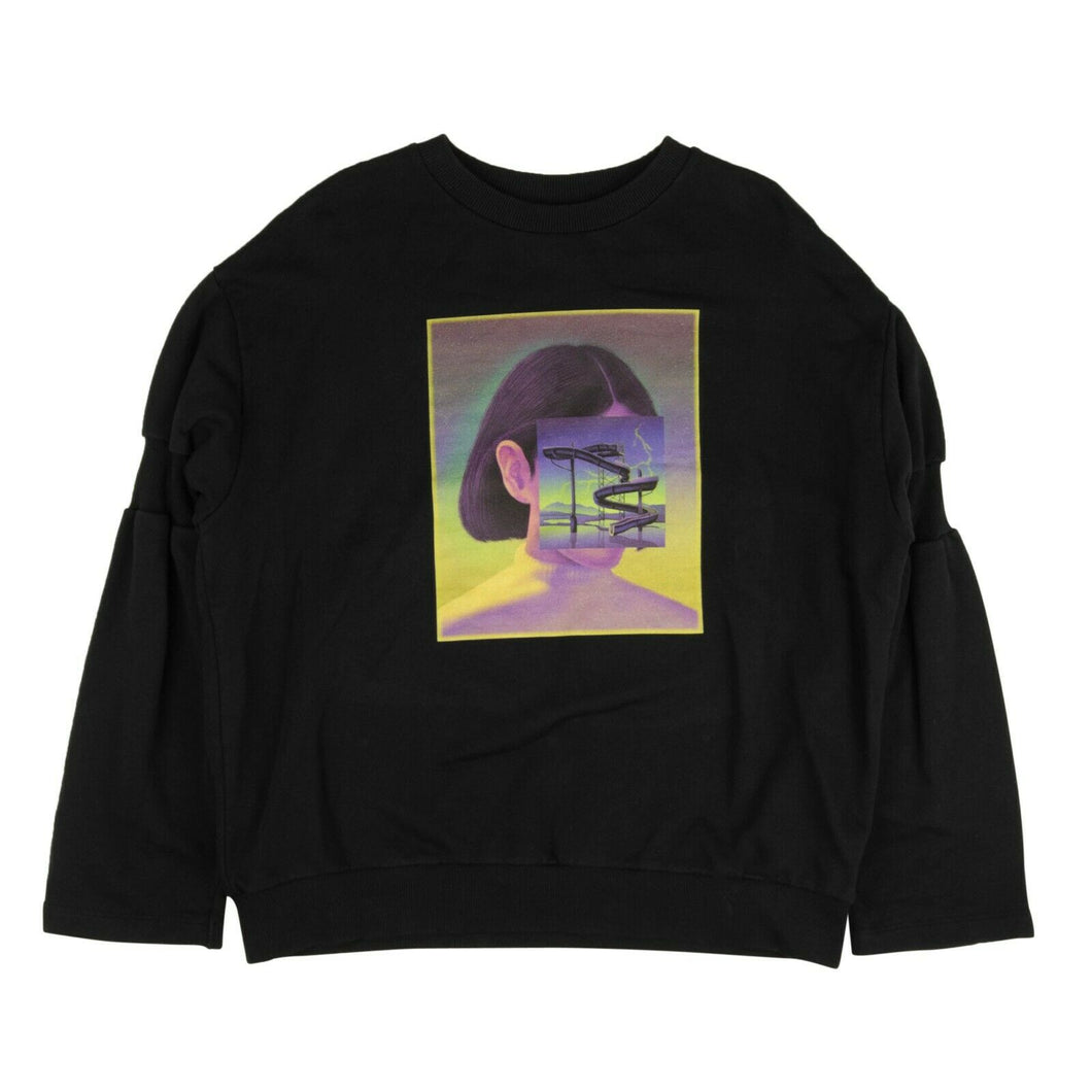 Black Multicolor Graphic Crewneck Sweatshirt