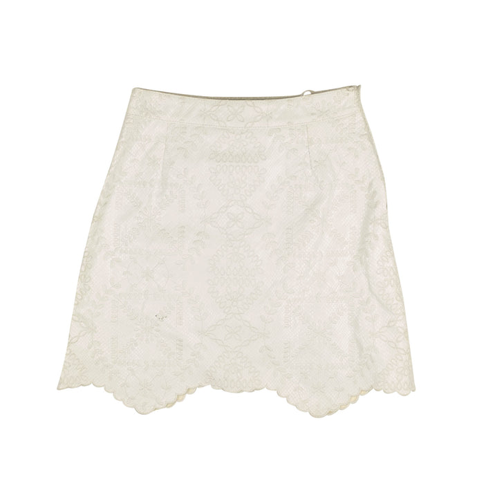 White Embroidered Leather Skirt