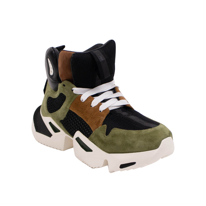 Green Suede Lace Up Mid Sneakers