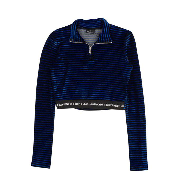 Blue And Black Striped Velour Top