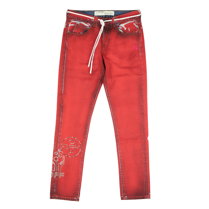 Red Denim Slim-Fit Jeans