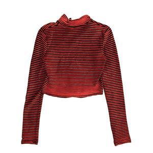 Red And Black Striped Velvet Top