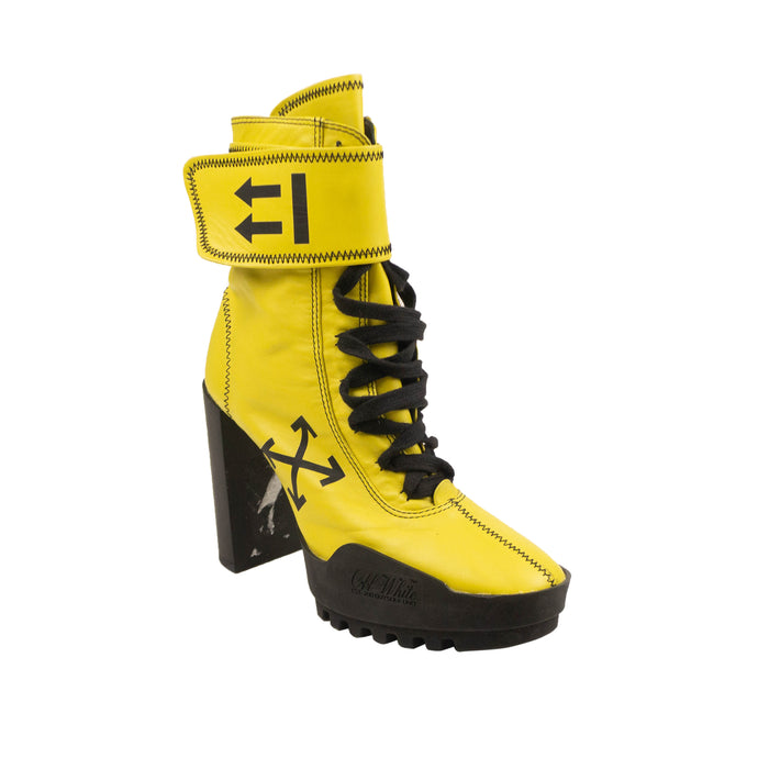 Yellow Leather Moto Wrap Boots