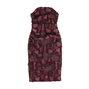 Maroon Patched Strapless Dress