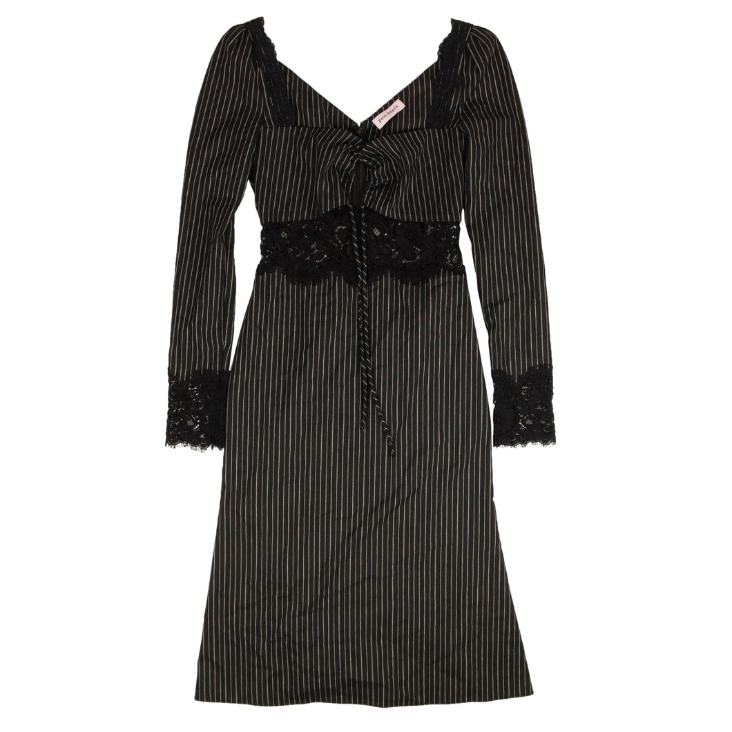 Black Pinstripe Lace Dress