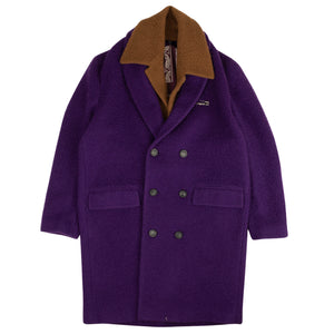 Purple Double-Breasted Fuzzy Brown Vest Coat