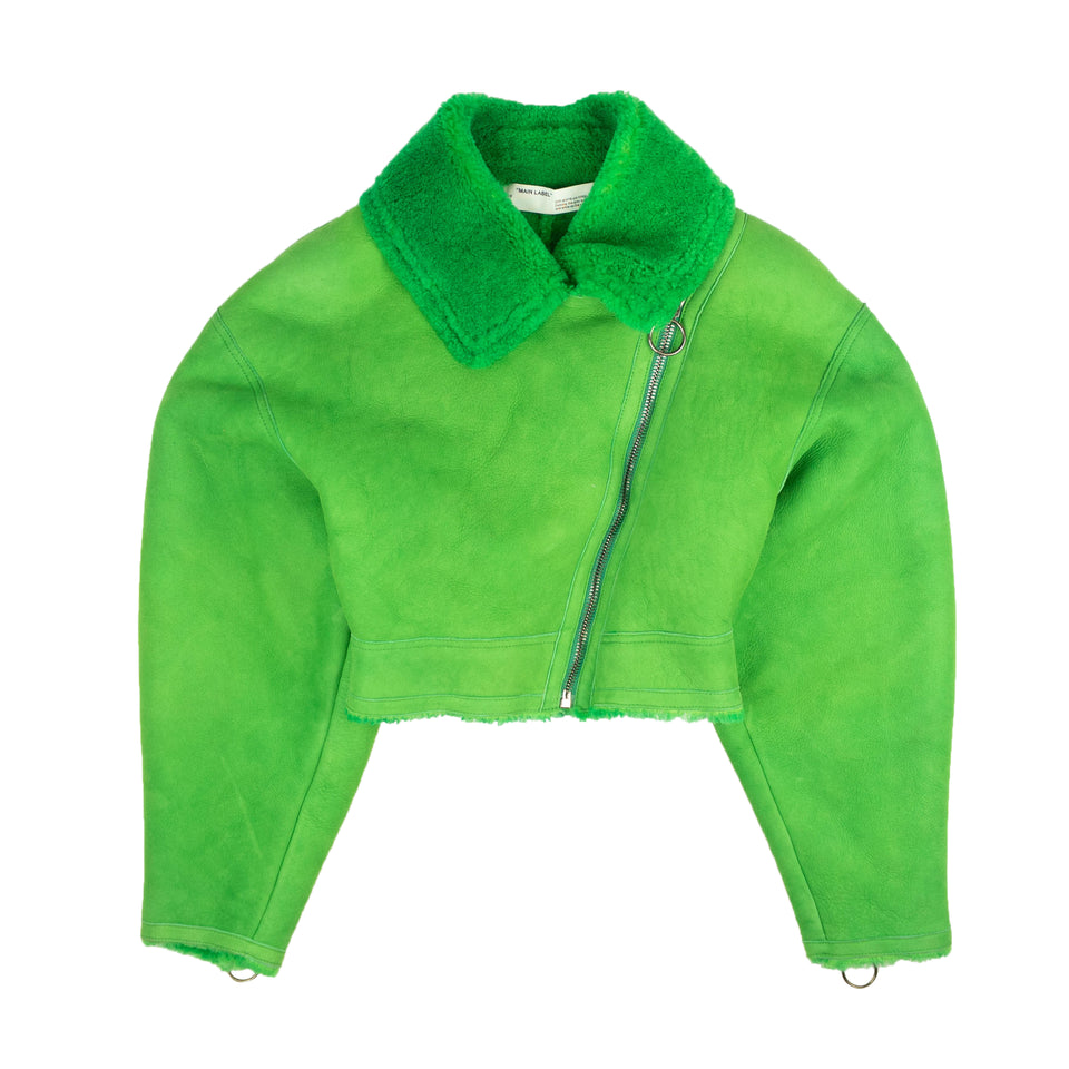 Green Cropped Shearling Jacket