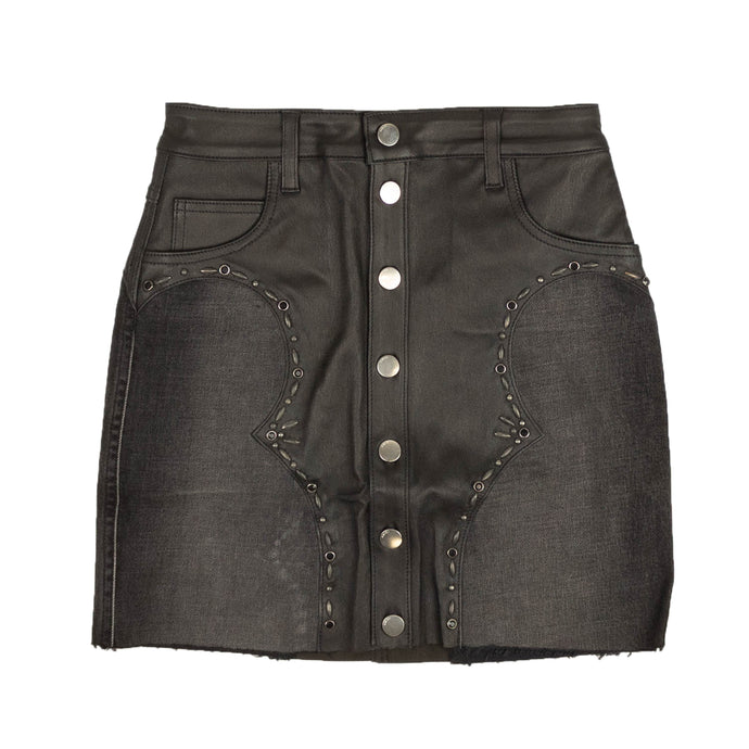 Western Denim And Leather Mix Mini Skirt