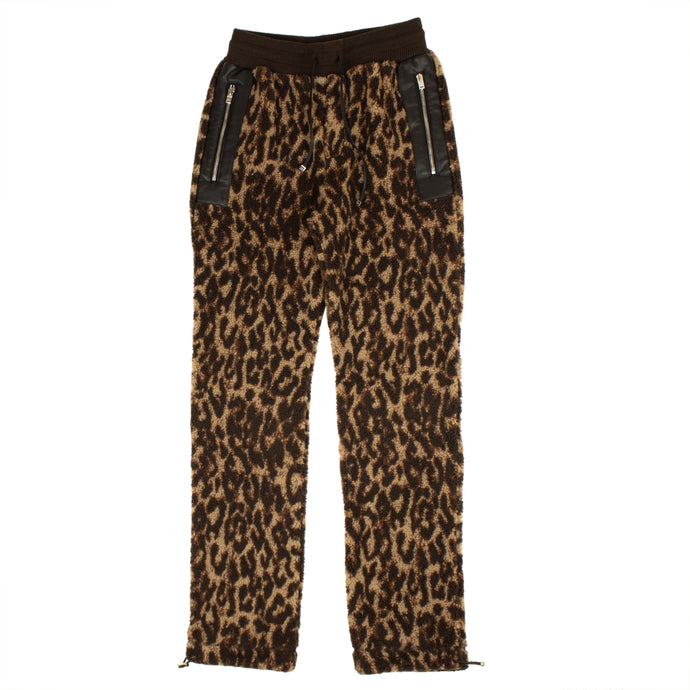 Brown Leopard Print Fleece Sherpa Pants