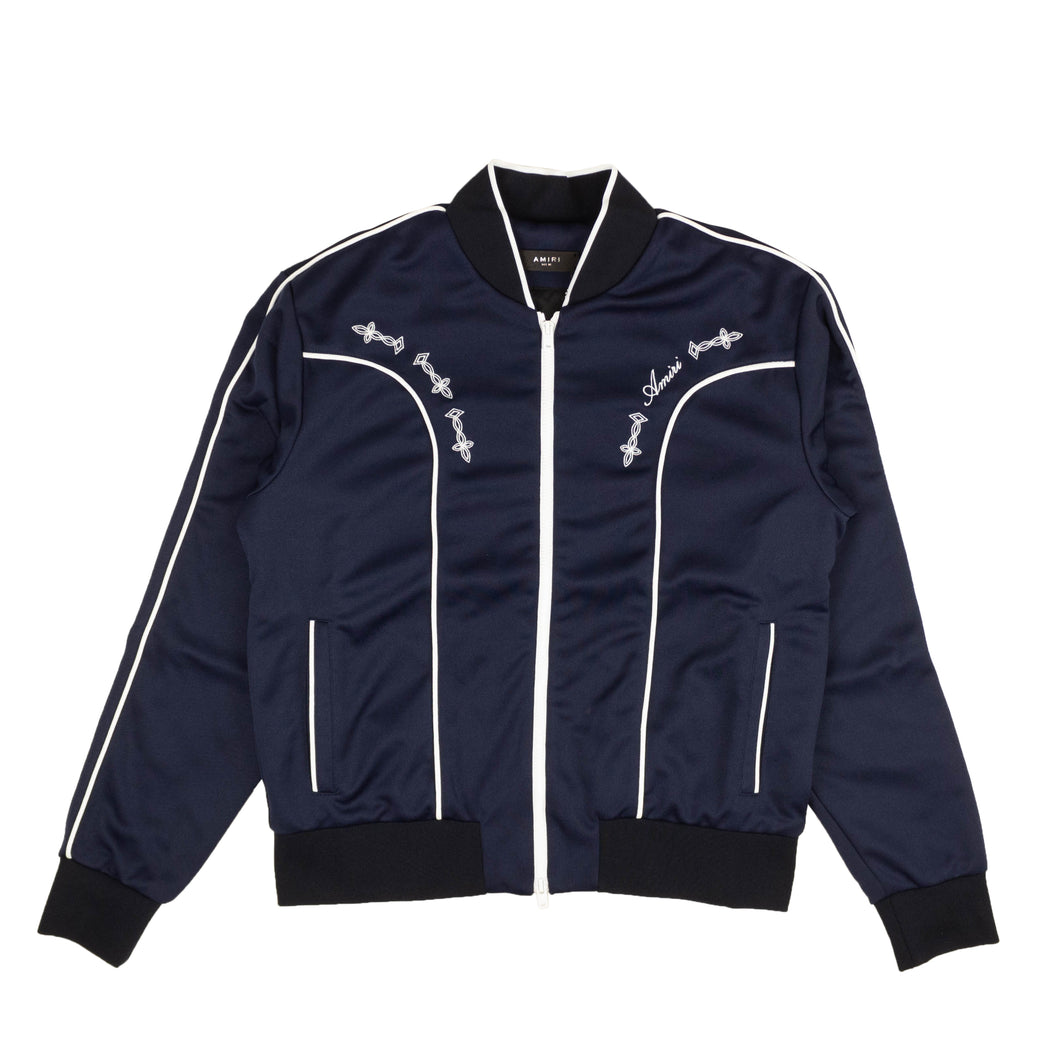 Navy Blue Sheen White Piped Track Jacket