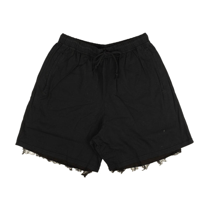 Black Frayed Edge Cotton Drawstring Shorts