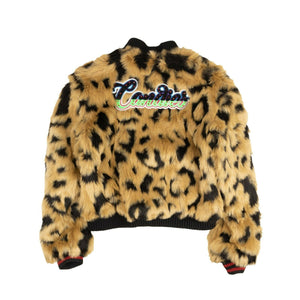 Brown Leopard Faux Fur Multi Graphic Jacket