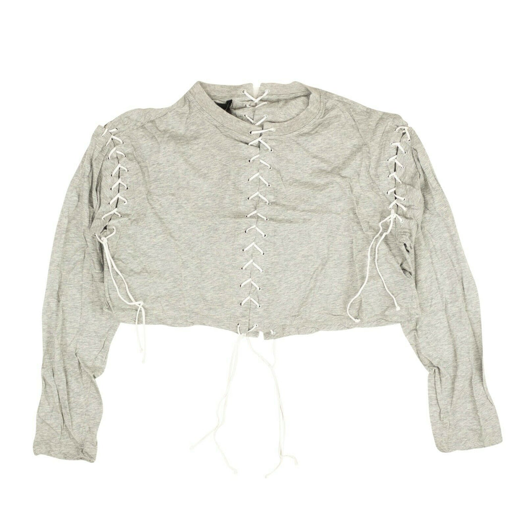 Gray Lace Cropped Long Sleeve T-Shirt