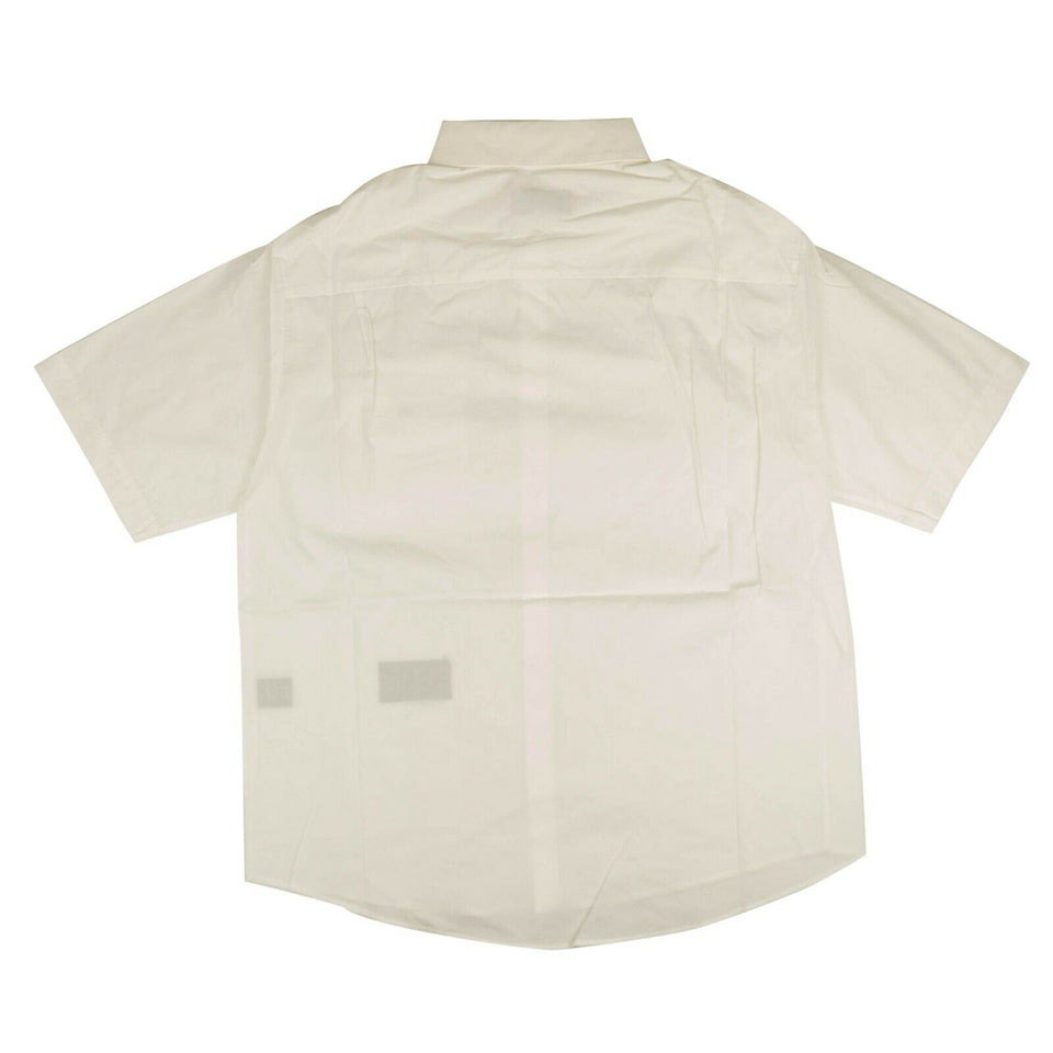 White Short Sleeve Red Logo Patch Button Down